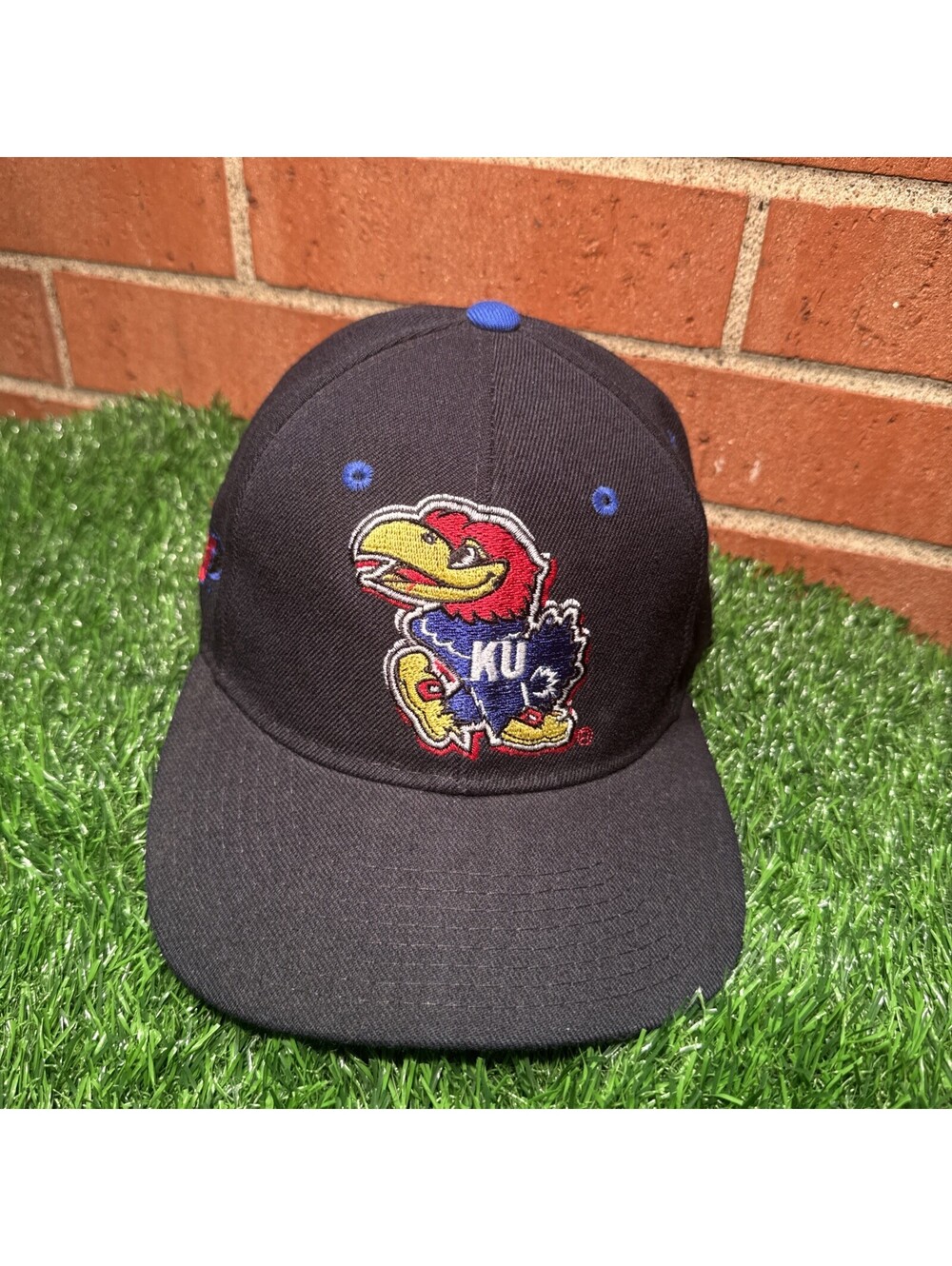 VTG Kansas Jayhawks Embroidered Logo Zephyr Grafx Size 6 7/8 Fitted Hat